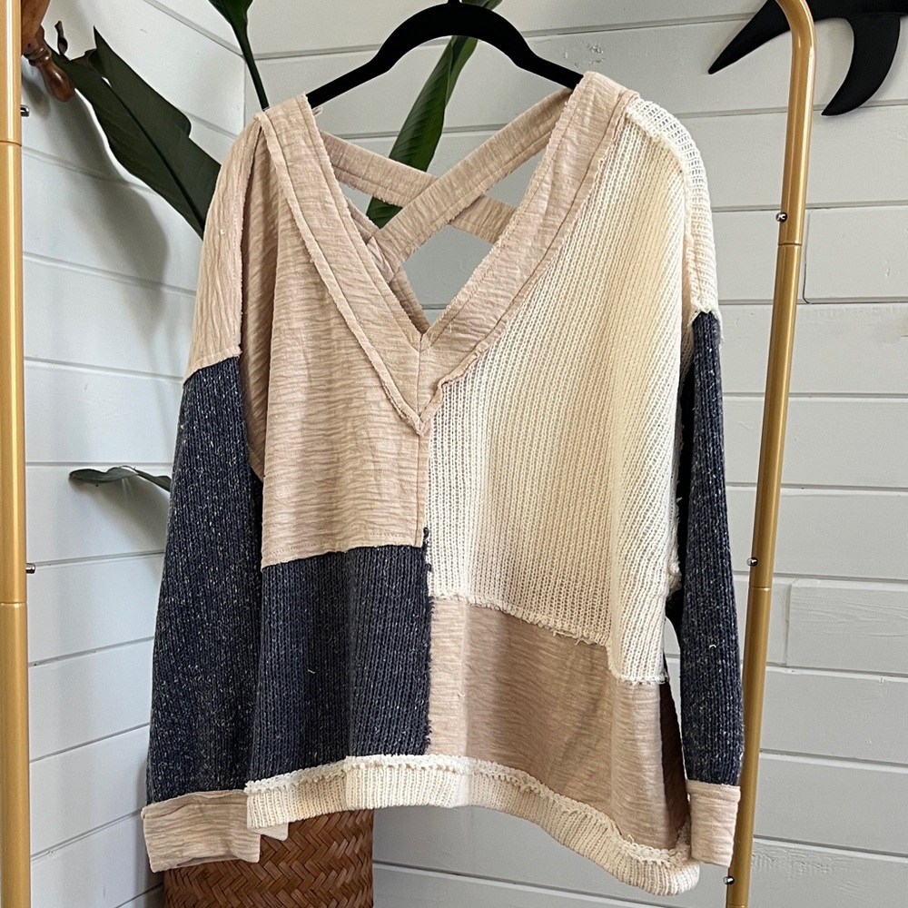 Pol Patchwork V-Neck Sweater - image 1